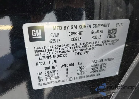 2022 Chevrolet Trailblazer Fwd Lt from USA, damaged, VIN KL79MPSL9NB042932